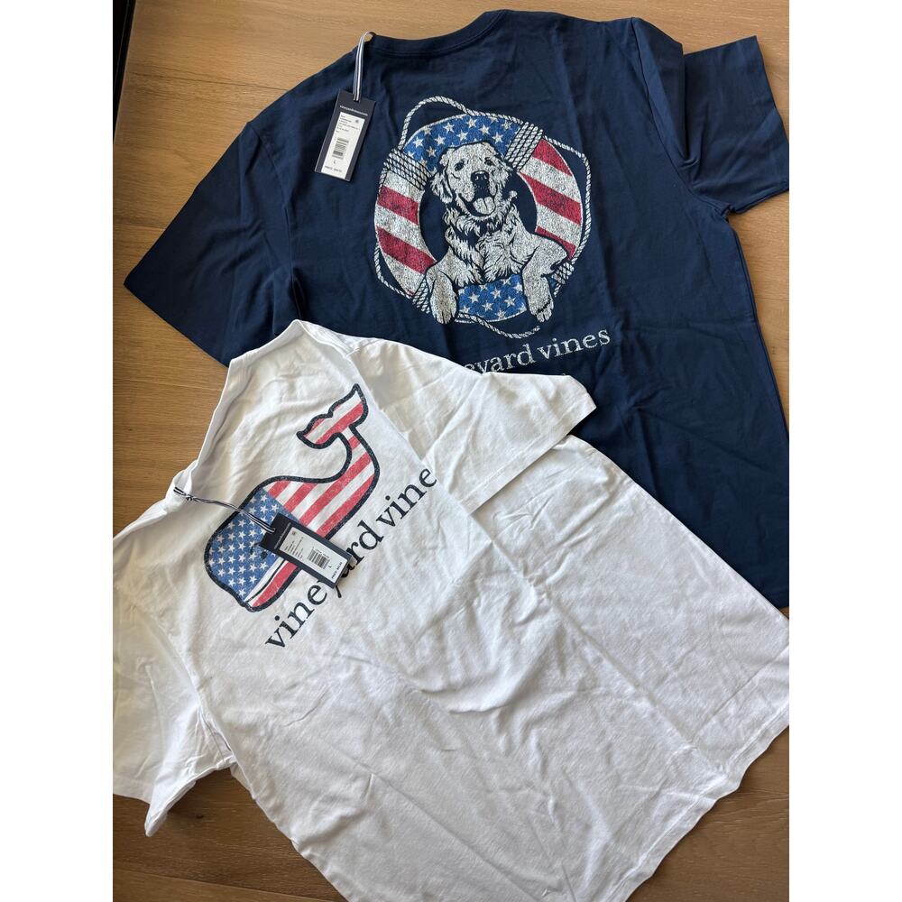 New Vineyard Vines Set 2 Patriotic July 4th Front Pocket T-Shirt Large